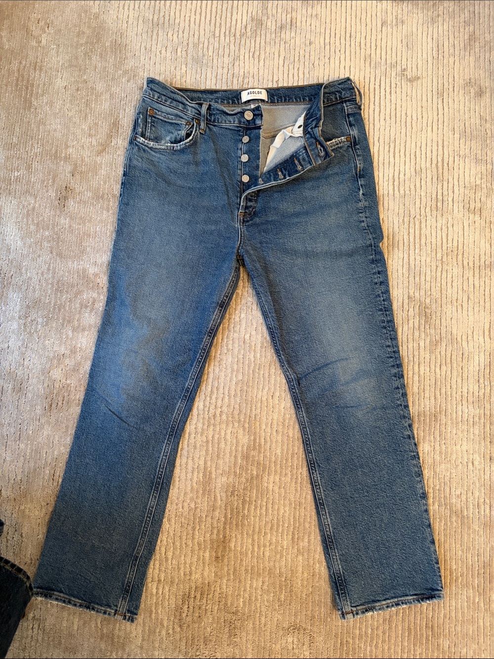 Agolde High-Rise Straight Leg Jeans in Medium Blue